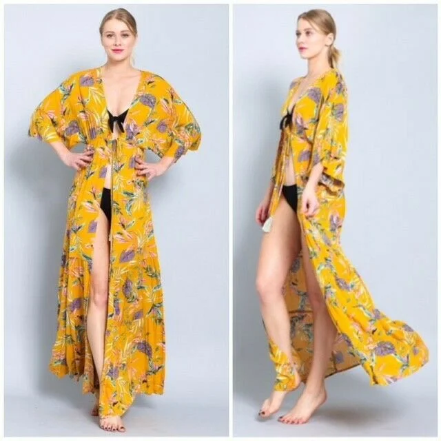 Mustard Floral Maxi Long Kimono Crepe Coverup Wrap Cardigan Womens Satin Fabric Silk Fabric Chiffon Fabric Mustard Floral Maxi Long Kimono Crepe Coverup Wrap Cardigan Womens Satin Fabric Silk Fabric Chiffon Fabric