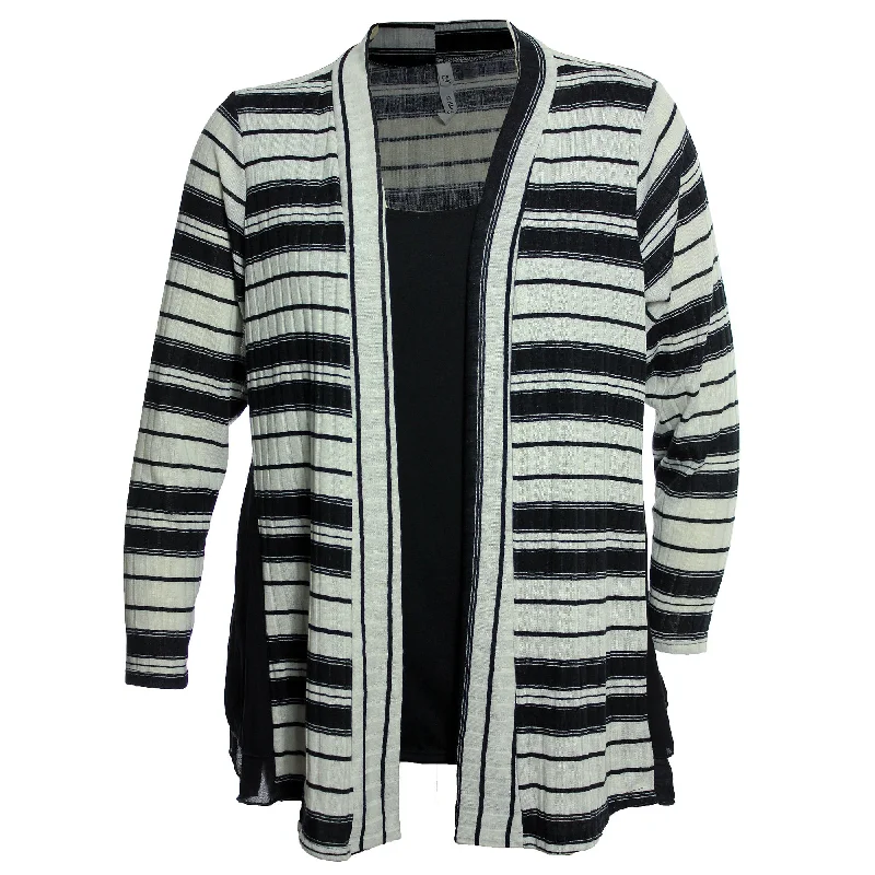 NY Collection Multi Color Striped Long Sleeve 2fer Shirt Cardigan Fitted Loose Oversized NY Collection Multi Color Striped Long Sleeve 2fer Shirt Cardigan Fitted Loose Oversized