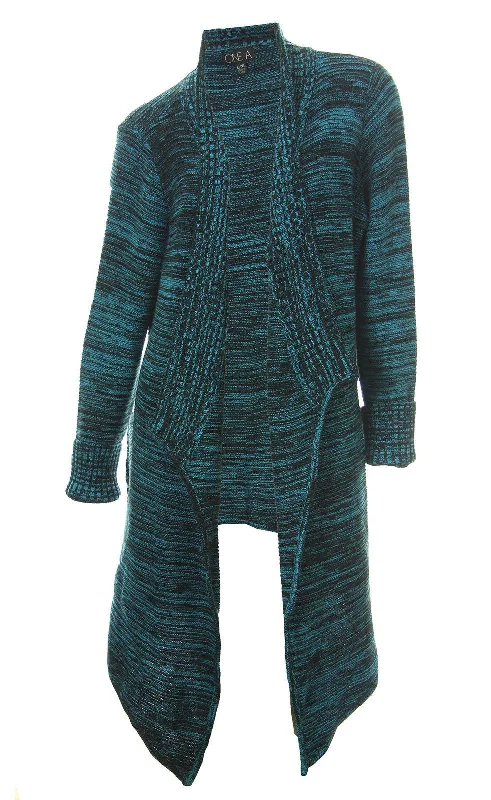 ONE A Multi Color Long Sleeve Asymmetric Cardigan Sweater Front Pockets Side Pockets Patch Pockets ONE A Multi Color Long Sleeve Asymmetric Cardigan Sweater Front Pockets Side Pockets Patch Pockets