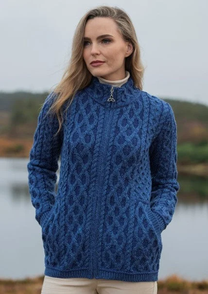 Plated Zip Cardigan - Marl Blue Anti-Pilling Anti-Shrink Durable
