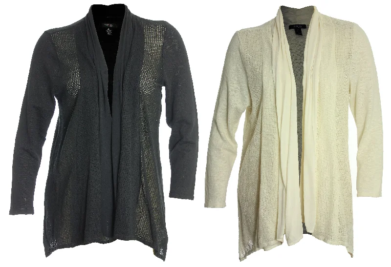 Style & Co. Black or Ivory Pointelle Trim Open Front Cardigan Sweater Terry Blend Velvet Blend Canvas Blend Style & Co. Black or Ivory Pointelle Trim Open Front Cardigan Sweater Terry Blend Velvet Blend Canvas Blend