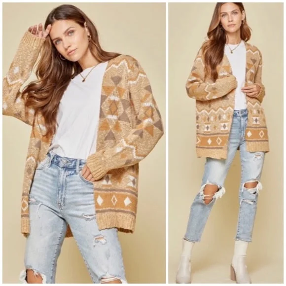 Taupe Gray Boho Aztec Geometric Open Cardigan Sweater Casual Boho Womens Stretchy Elastic Breathable Taupe Gray Boho Aztec Geometric Open Cardigan Sweater Casual Boho Womens Stretchy Elastic Breathable