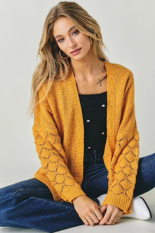 Waffle Knit Open Front Cardigan Neon metallic Matte