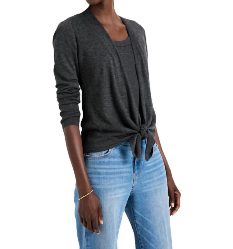 4 Way Cardigan In Charcoal Heather Chenille Brocade Lace