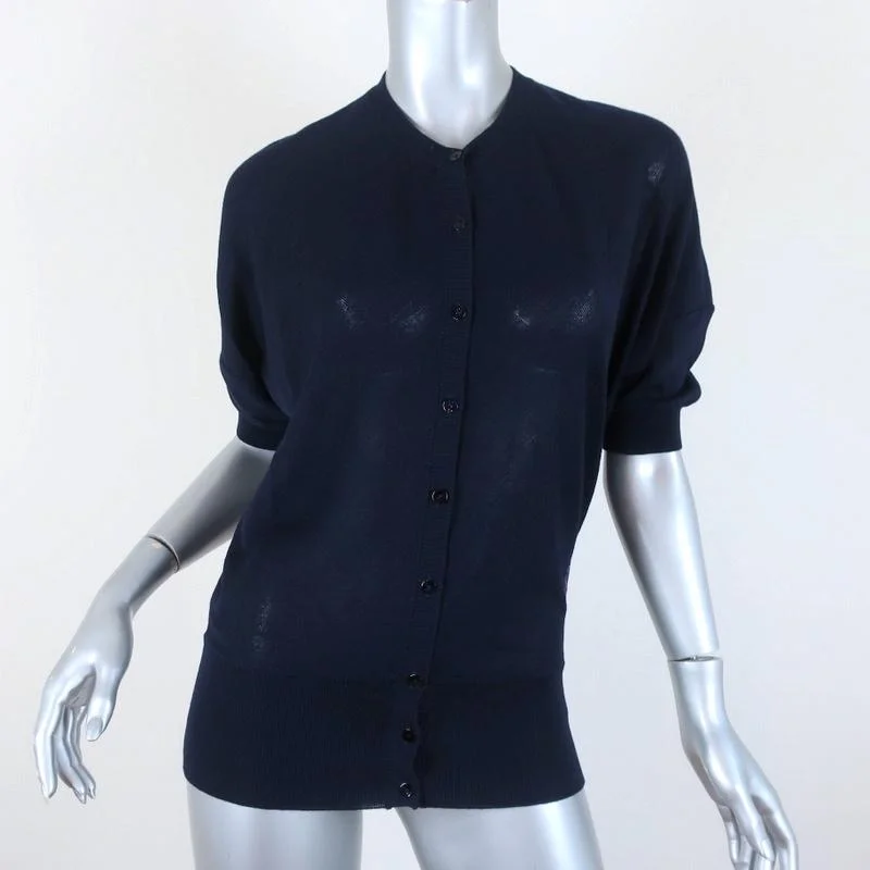 Balenciaga Short Sleeve Cardigan Navy Flower-Embroidered Wool Sweater Size 38 Fleece Cardigan Nylon Polyester Balenciaga Short Sleeve Cardigan Navy Flower-Embroidered Wool Sweater Size 38 Fleece Cardigan Nylon Polyester