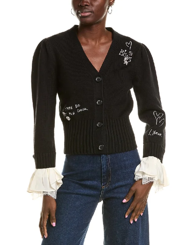 Cinq à Sept Emilee Silk-Trim Cardigan Zippered Buttoned Snapped
