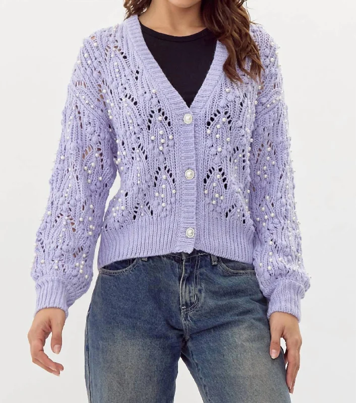 Daniella Pearl Cardigan In Lilac Nylon Fabric Polyester Fabric Spandex Fabric