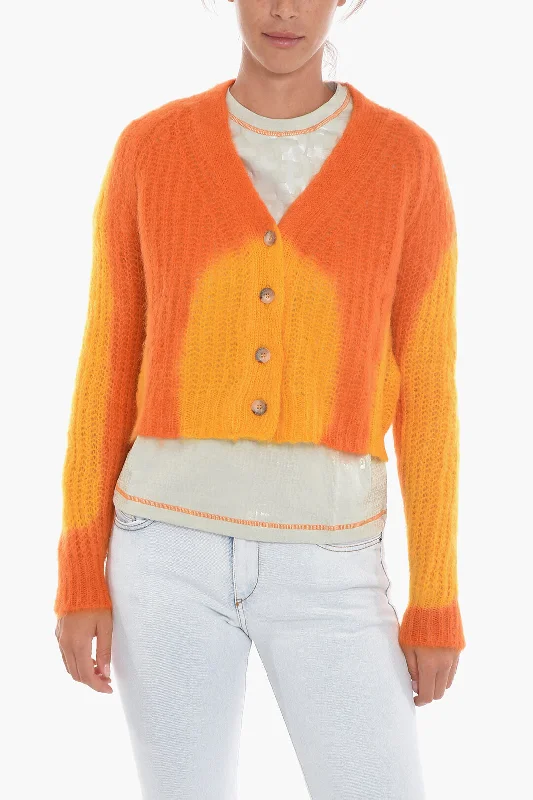Diesel Two-Tone M-ILLY Cropped Cardigan Collared Crew Neck Turtle Neck