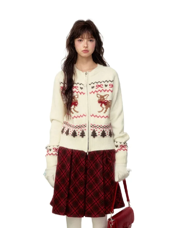 Fair Isle Deer Knit Cardigan Boxy Cardigan Fitted Cardigan A-Line