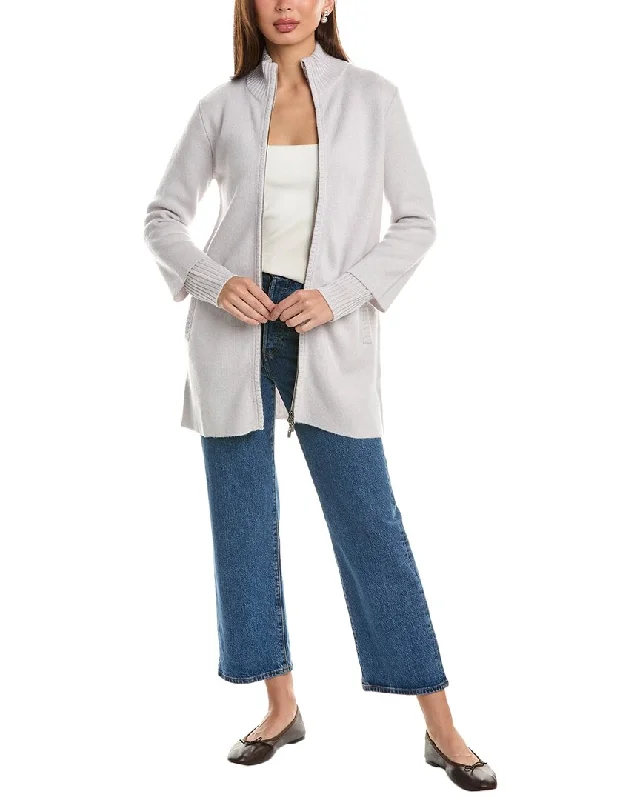 Forte Cashmere Doubleknit Zip Mock Wool & Cashmere-Blend Cardigan Tailored Straight A-Line Forte Cashmere Doubleknit Zip Mock Wool & Cashmere-Blend Cardigan Tailored Straight A-Line