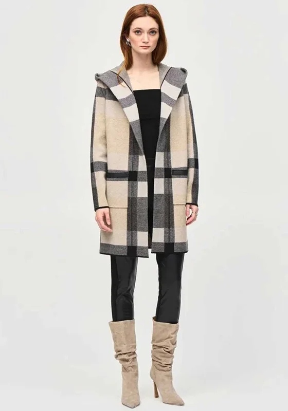 Joseph Ribkoff Check Print Hooded Cardigan, Beige and Grey Mesh Cardigan Canvas Denim Joseph Ribkoff Check Print Hooded Cardigan, Beige and Grey Mesh Cardigan Canvas Denim