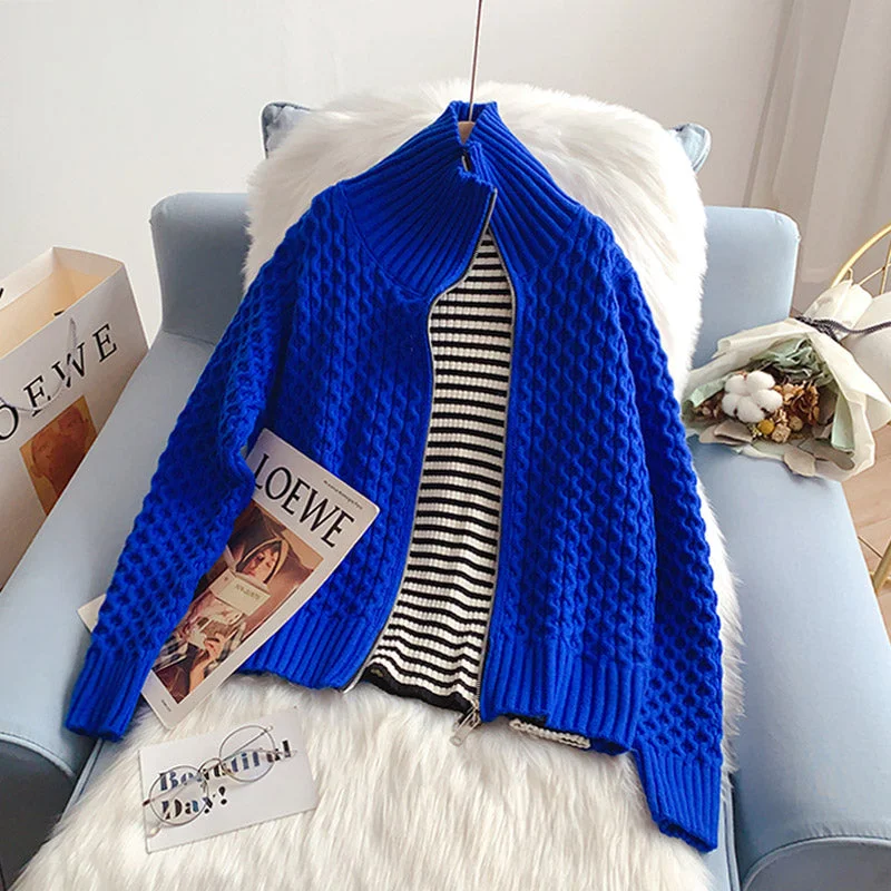 Klein Blue zipper sweater cardigan  5126 Fleece Fabric Down Fabric Feather Fabric