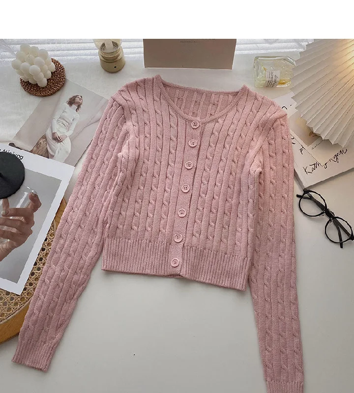 Knitted cardigan coat retro short twist long sleeve top 6566 Machine Wash Dry Clean Hand Wash Knitted cardigan coat retro short twist long sleeve top 6566 Machine Wash Dry Clean Hand Wash