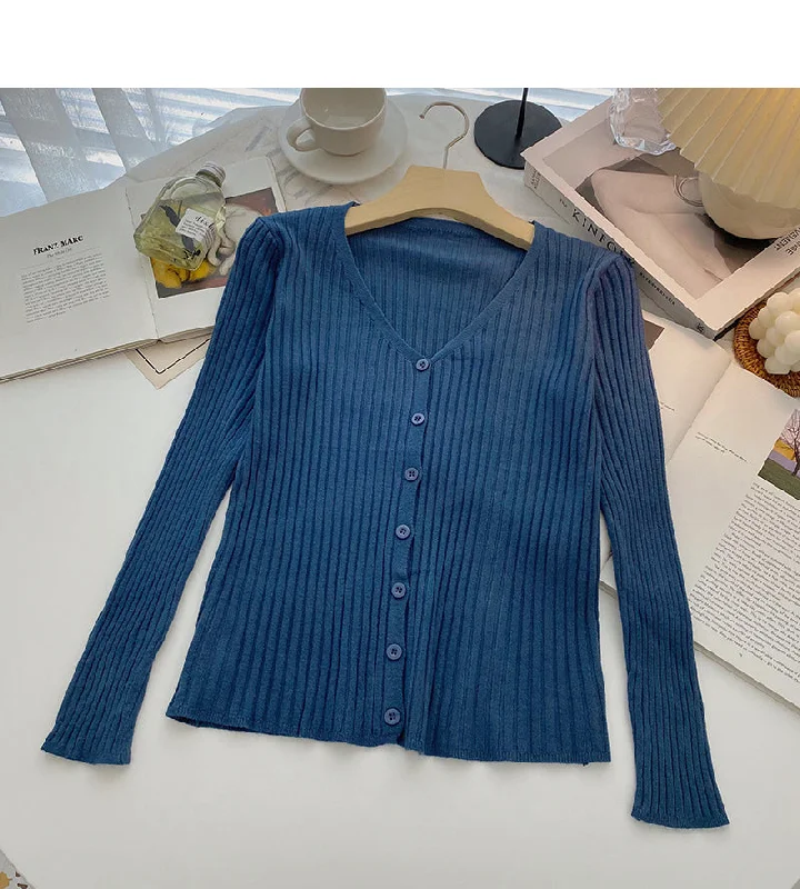 Knitted cardigan women's fashion versatile V-Neck long sleeve top 6558 Stylish Fashionable Trendy Knitted cardigan women's fashion versatile V-Neck long sleeve top 6558 Stylish Fashionable Trendy