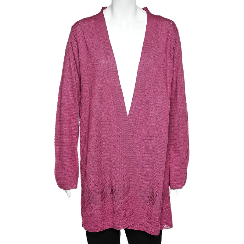 M Missoni Purple Patterned Knit Open Front Cardigan Terry Blend Velvet Blend Canvas Blend M Missoni Purple Patterned Knit Open Front Cardigan Terry Blend Velvet Blend Canvas Blend