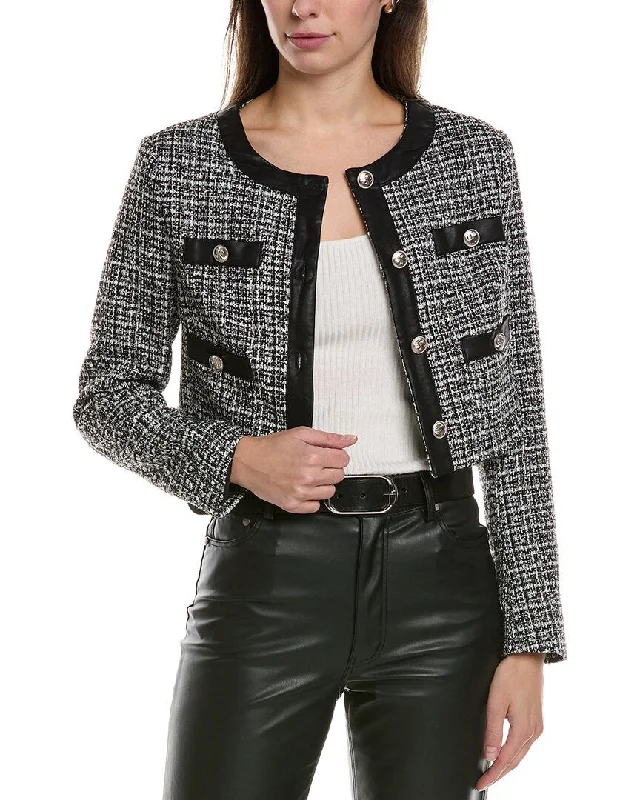MEIVEN Tweed Wool-Blend Cardigan Notch Collar Peter Pan Collar Cowl Neck