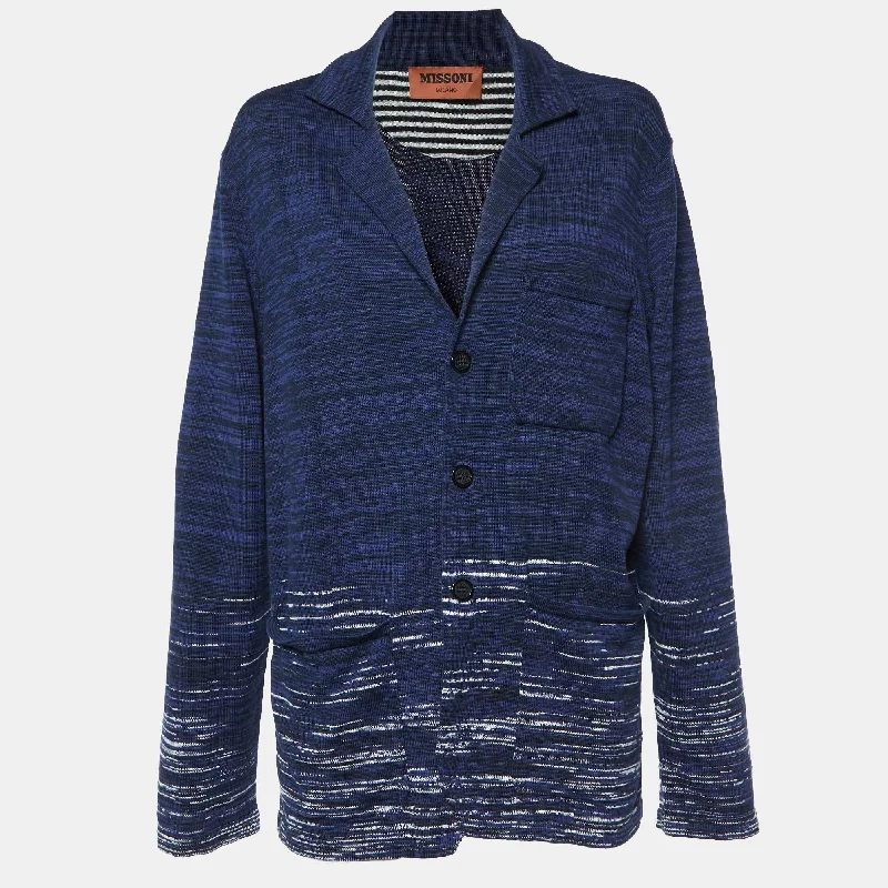 Missoni Navy Blue Patterned Knit Button Front Cardigan Houndstooth Herringbone Solid Missoni Navy Blue Patterned Knit Button Front Cardigan Houndstooth Herringbone Solid