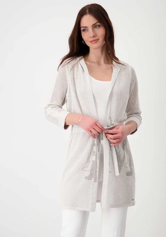 Monari Rhinestone Hooded Lurex Knit Cardigan, Beige Nylon Fabric Polyester Fabric Spandex Fabric Monari Rhinestone Hooded Lurex Knit Cardigan, Beige Nylon Fabric Polyester Fabric Spandex Fabric