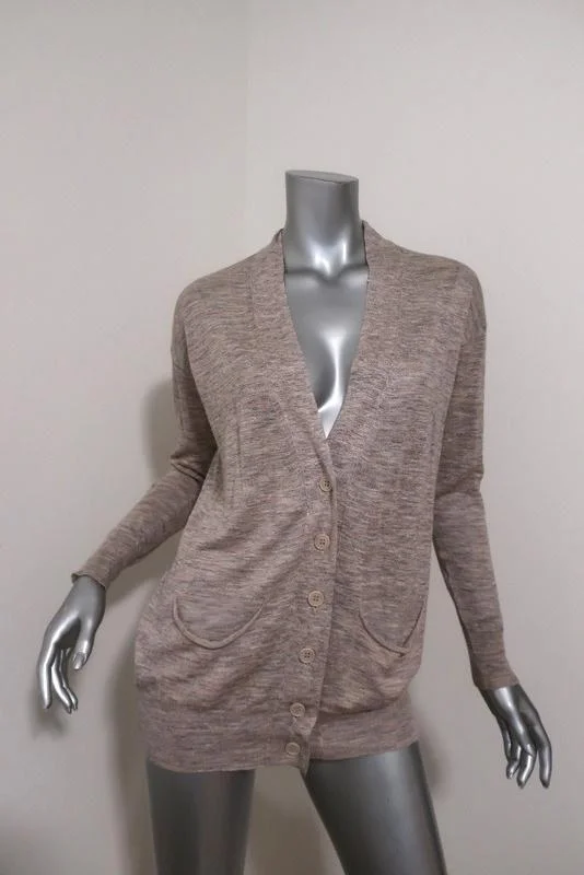 Stella McCartney Cardigan Beige Marled Silk-Linen Size 36 V-Neck Sweater Transparent Opaque Sheer Stella McCartney Cardigan Beige Marled Silk-Linen Size 36 V-Neck Sweater Transparent Opaque Sheer