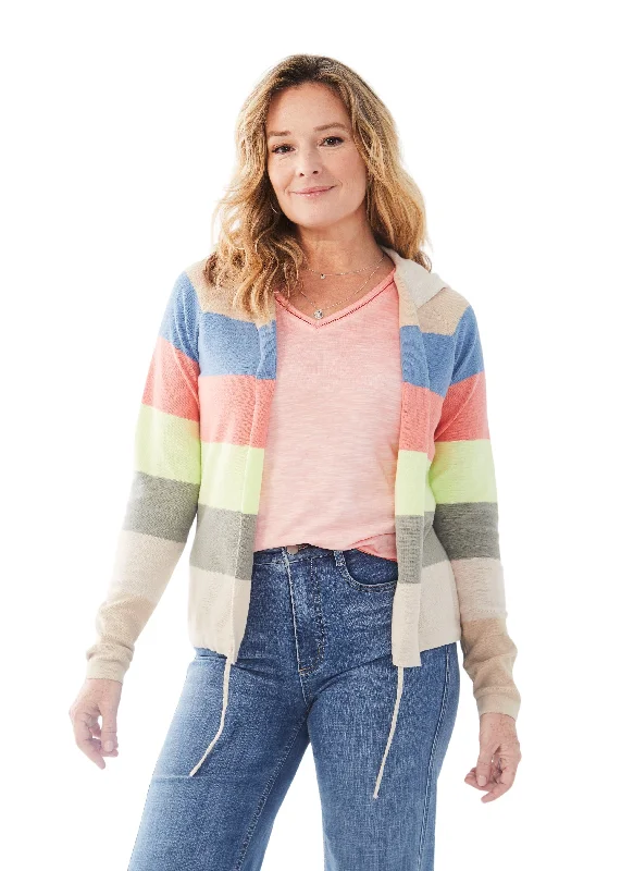 Striped Hooded Cardigan Stretchy Elastic Breathable