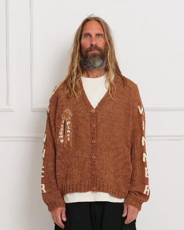 Twinsun Knit Cardigan - Brown Contest Embroidered Appliqued Beaded