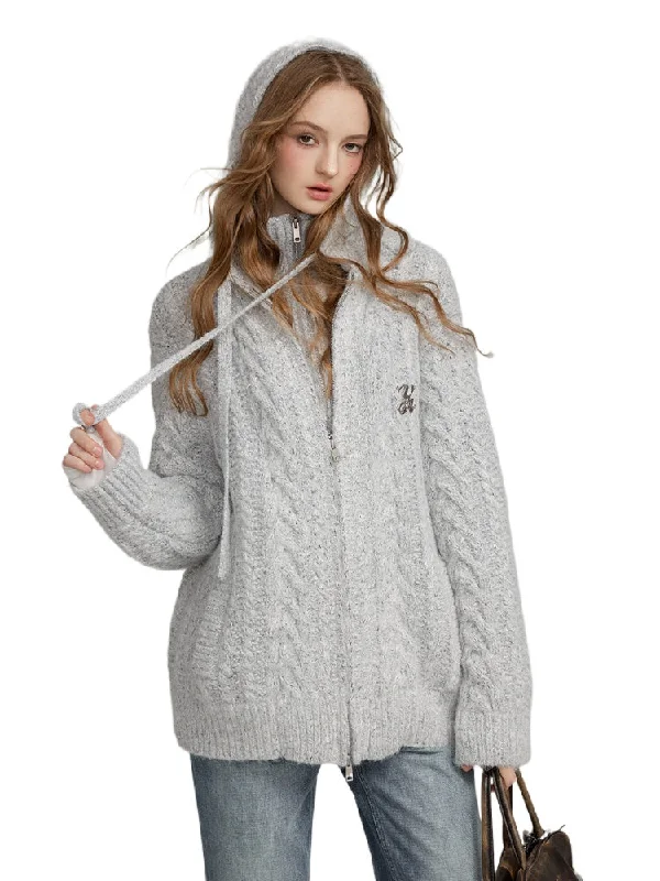 Two-Piece Chunky Knit High-Neck Cardigan Soft Cozy Warm