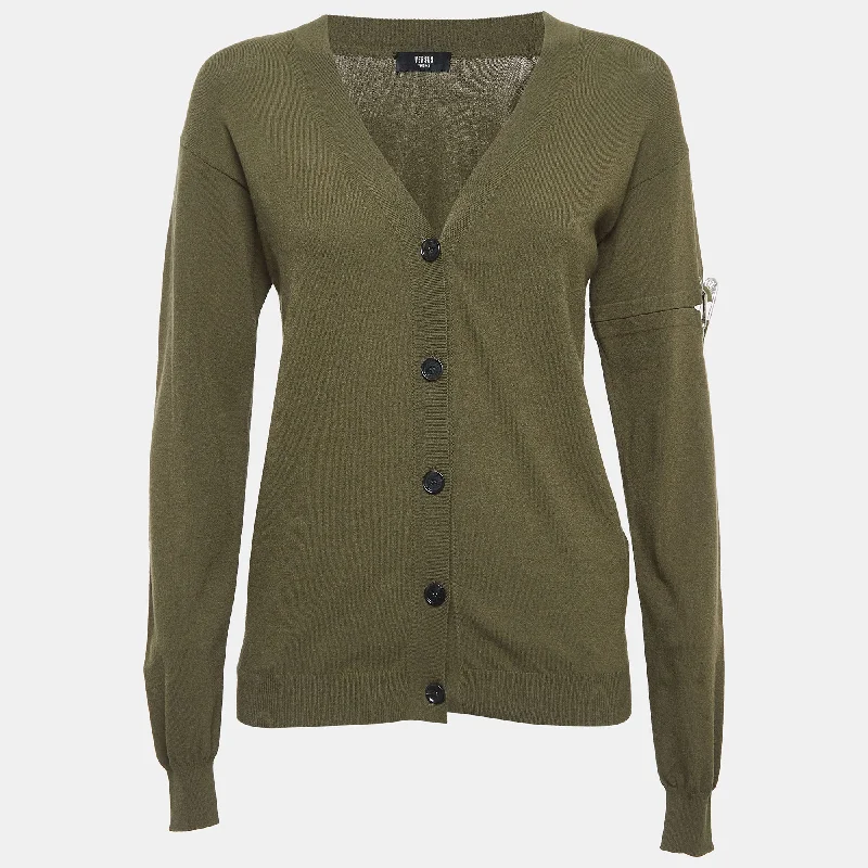 Versus Versace Green Jersey Pin Detailed Cardigan Mesh Blend Leather Blend Suede Blend Versus Versace Green Jersey Pin Detailed Cardigan Mesh Blend Leather Blend Suede Blend