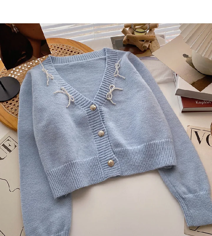 Vintage French short knit cardigan design long sleeve top 6668 Mesh Fabric Canvas Fabric Denim Fabric Vintage French short knit cardigan design long sleeve top 6668 Mesh Fabric Canvas Fabric Denim Fabric